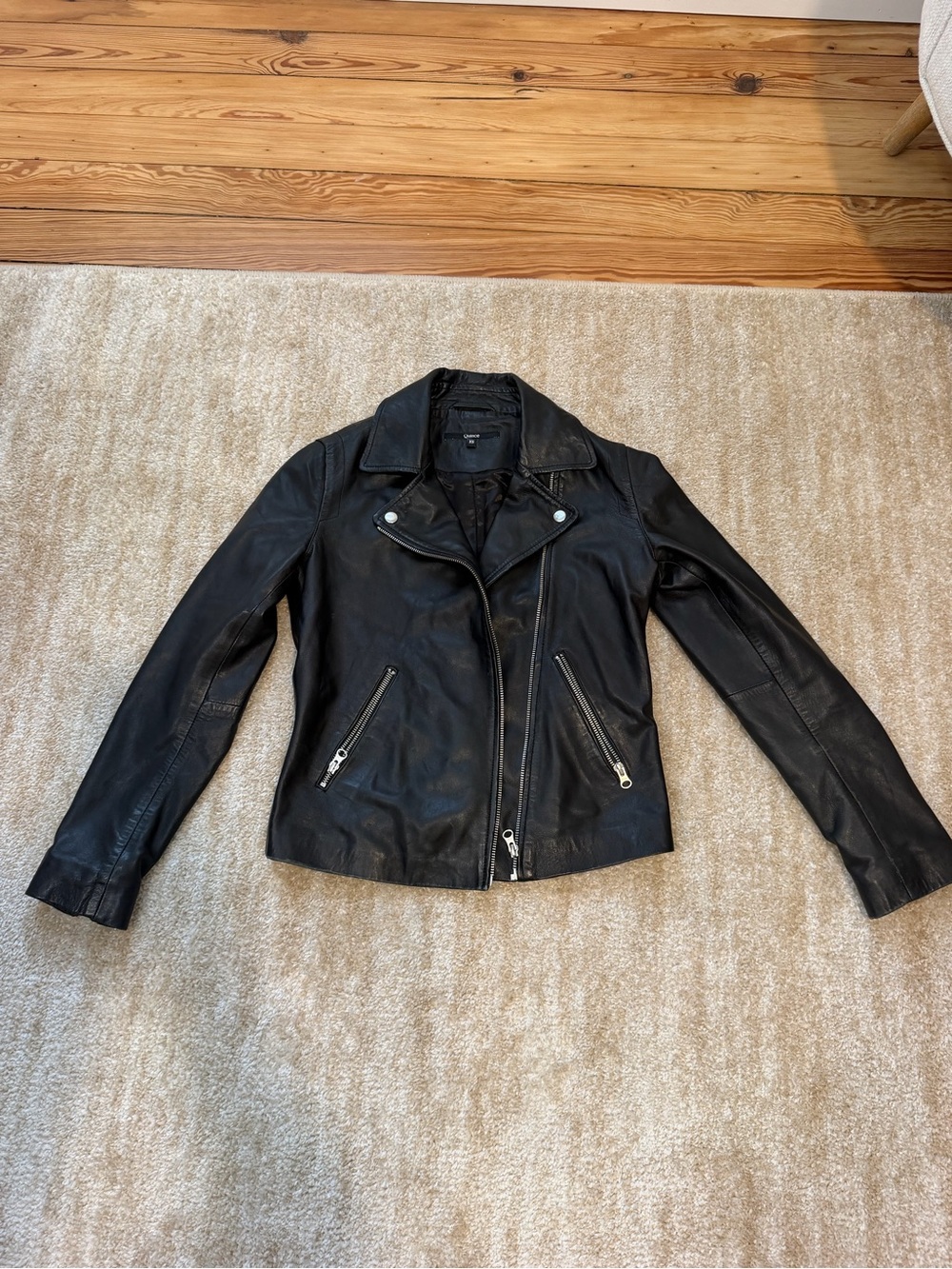 Quince Black Leather Asymmetric Moto Jacket